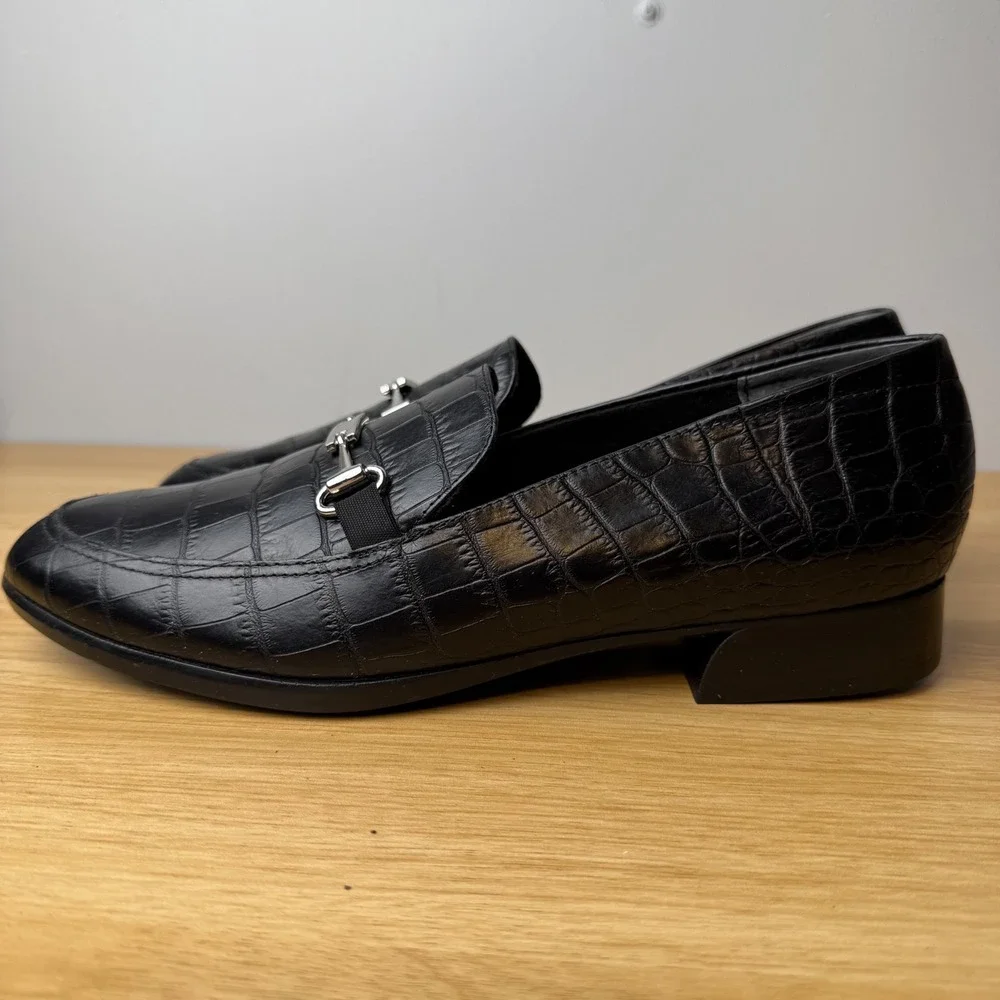 Munro Bit Loafer Harrison lll Women 9 Croc Embossed Leather Dark Academia Luxury